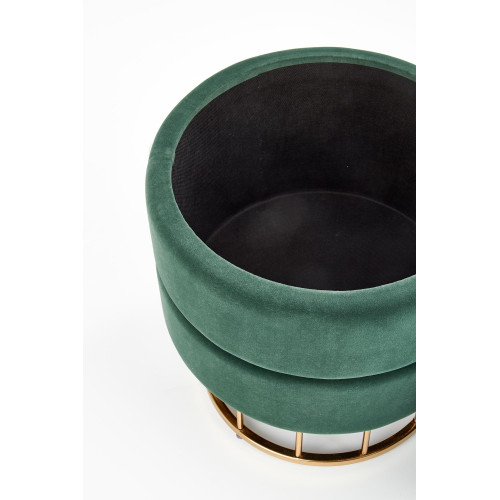 MINTY. Pouf, sgabello in stile loft con contenitore portaoggetti. Colore  verde scuro/oro.